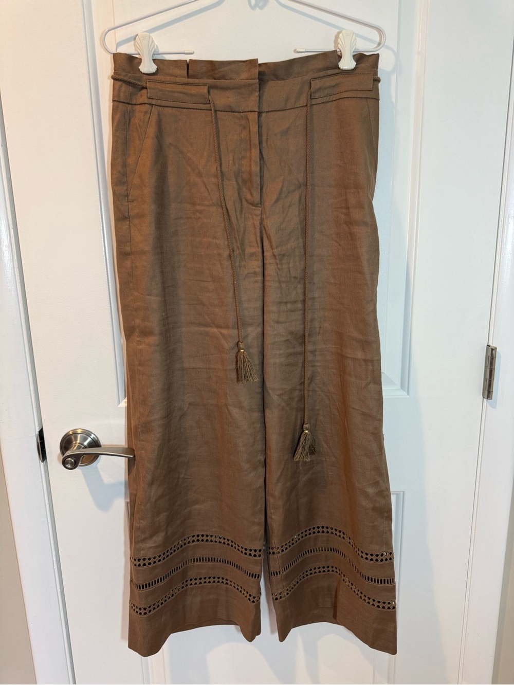 White House Black Market Wide-Leg Brown Tassel Drawstring Pants